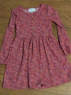 btween Rust Floral Button-Front Long Sleeve Dress